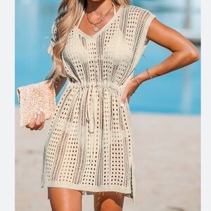 Cupshe Crochet Swim Cover-Up gray super soft pullover drawstring vacation mode